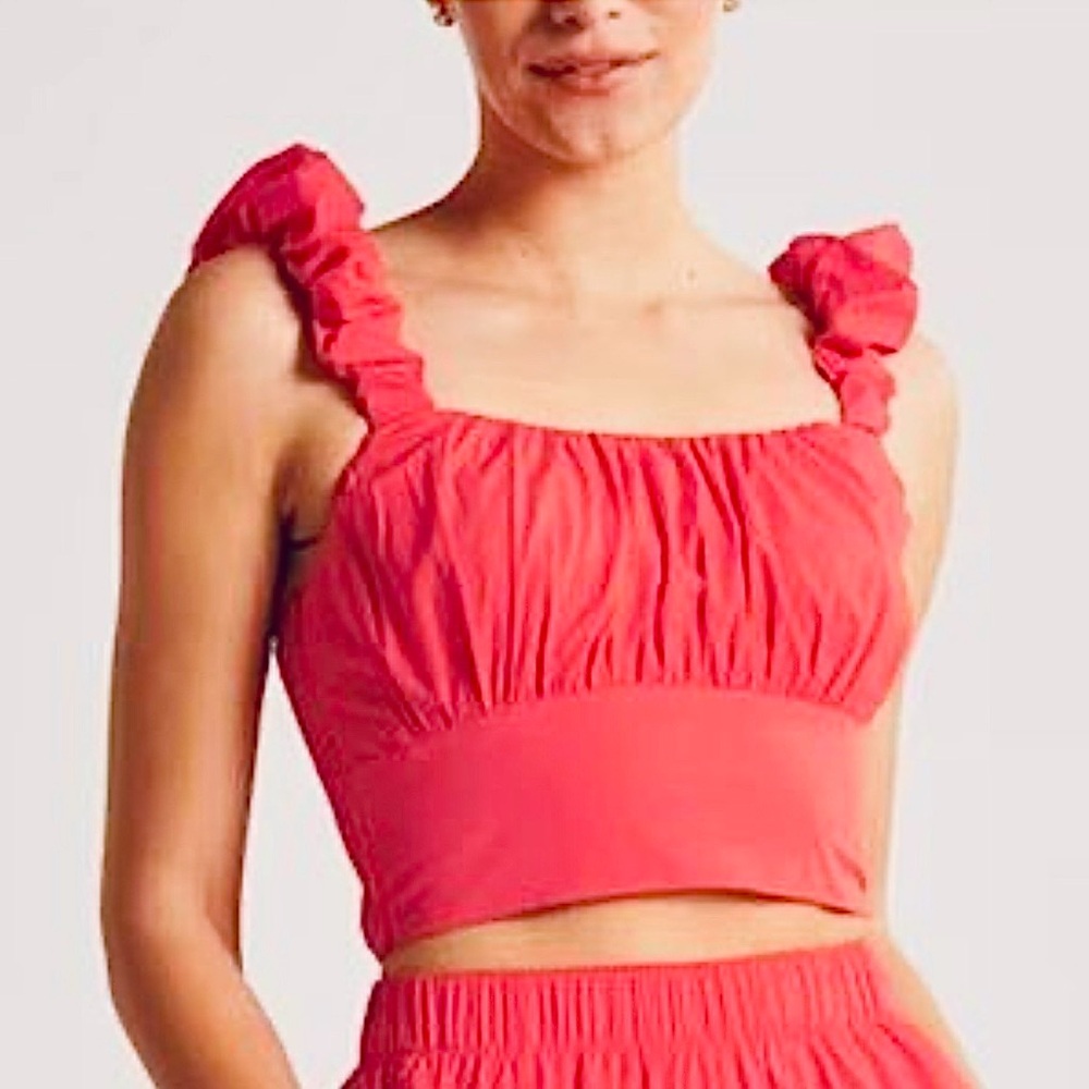 Abercrombie & Fitch Orange Red  Ruffle Strap Crop Top Size Small